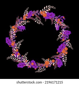 Flower wreath with spring elements, flowers and decorative design. Vector wreath with flowers for design. Isolated and editable. Luxury decor for fashion design, invitations, wedding themes.
