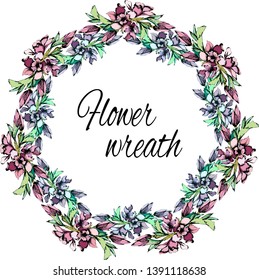 Flower wreath. Vintage style. Wedding wreath of delicate flowers and leaves. Spring set.