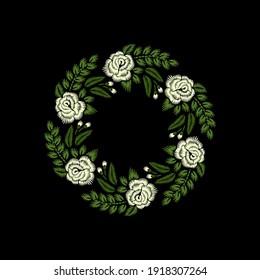 flower wreaths bouquet vector on embroided vector style on black background