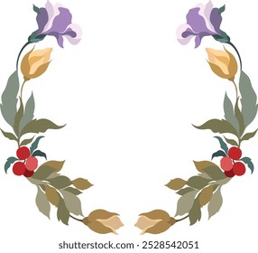 Coronas de flores, colección de flores silvestres del prado que florecen aisladas en el fondo blanco. Conjunto de Elementos de diseño florales decorativos. Ilustración vectorial botánica colorida plana