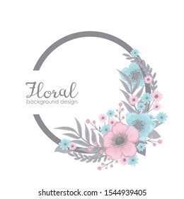 Flower wreaths drawing - pink and blue round frame with flowers svg