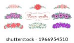 Flower wreaths set. Spring flowers wreath set. Colorful wedding vector illustrations