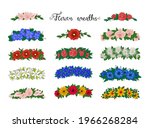 Flower wreaths. Set of flower tiaras with daisies, roses, orchids, poppies, snowdrops. Wedding decor. Vector. 