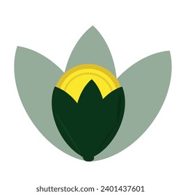 flower with yellow bud and green leaves