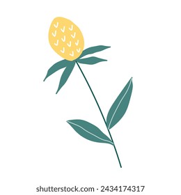 Flower with yellow bud. Hand drawn, vector illustration. Isolated on a white background.