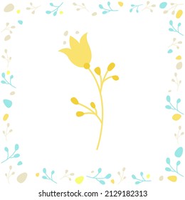 The flower is yellow flat on a white background in a frame of twigs and spots.
