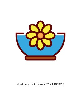 Flower with yellow petals in a cup with water. Vector logo and icon. Isolated illustration on white background. 