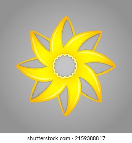 The flower is yellow-gold. Bright stylized, graphic element on a gray background. Isolate. Vector illustration.