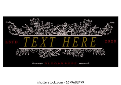 flower and your text split monogram with black rectangular background