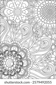 Flower zentangle patterns coloring page for adult vector