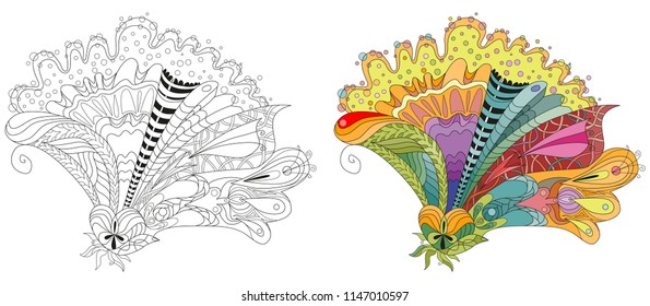 Flower zentangle styled with clean lines for t-shirt design, tattoo and other decorations. Outline and color set