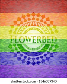 Flowerbed on mosaic background with the colors of the LGBT flag