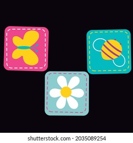 flower,butterfly,bee cute pattern black background