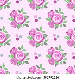 Flowered dotted Seamless Pattern. Vector background with vintage roses