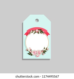 Flowered Luggage Tag Shapes vector clip art isolated luggage tag with roses decorative label