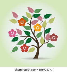 Flowered tree in fantasy style. Graphical element. Vector illustration 