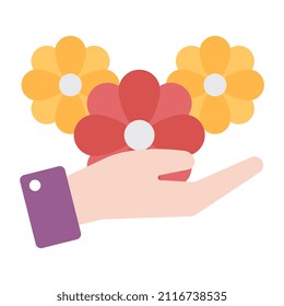 Flowerets on hand showing concept of flowers care 

