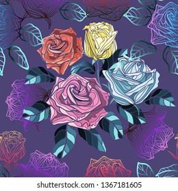 Flowerf seamless pattern,  rose colorful  in vertical layout  - Vector