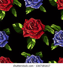 Flowerf seamless pattern,  rose colorful  in vertical layout  - Vector