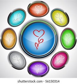 Flower-heart. Vector internet buttons. 8 different projections.