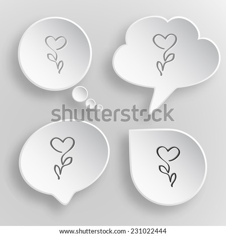Flower-heart. White flat vector buttons on gray background.