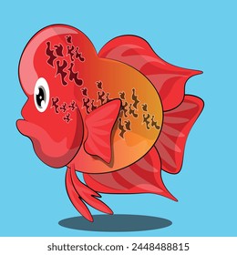 Flowerhorn ornamental fish cartoon logo, aquarium and aquascape ornamental fish