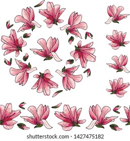 flowering almond set with seamless brush and tangle