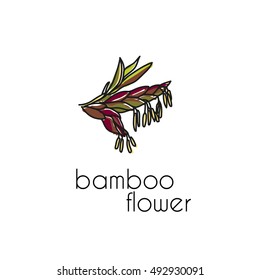 Flowering branch of bamboo. Icon. Vector image in the style of Doodle.Logo template