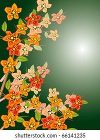 Flowering branch on a green background. Vector illustration