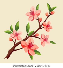 a flowering branch of a peach tree with pink flowers