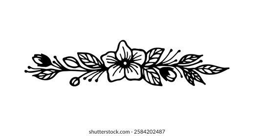 Flowering branch. Vector stock illustration eps10. Outline, hand drawn.