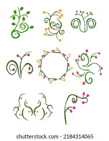 Flowering branches set vector illustration isolated on white background.