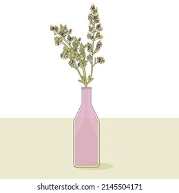Flowering branches in a vase. Vector illustration, botanical color composition.