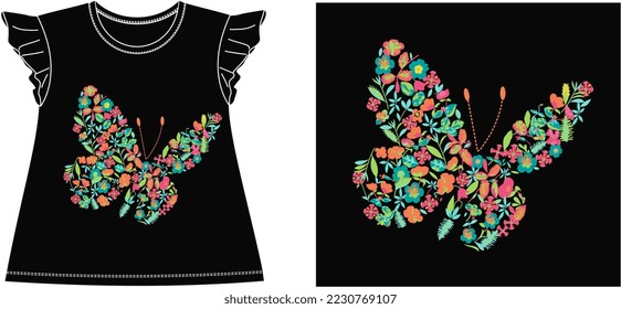 FLOWERING BUTTERFLY t shirt graphic design vector illustration \