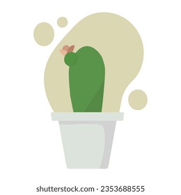 Flowering cactus in a pot isolated on a white background. Simple cactus with orange flowers, stylish cactus Indoor plants for interior decoration. Plants on a postcard. Vector illustration. 10 EPS