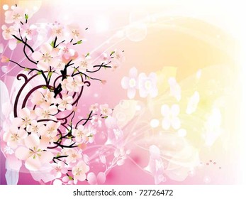 flowering cherry branch. vector illustration