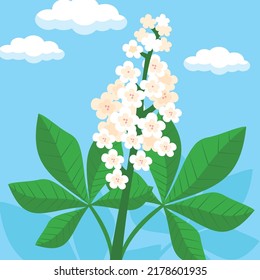 Flowering chestnut tree branch, illustration