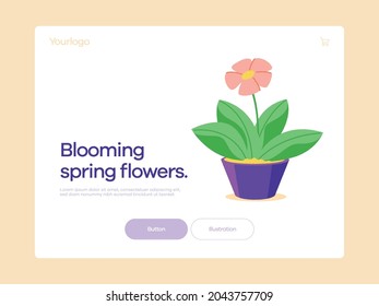 Flowering flower planted in a vase. Illustration for web design or mobile application.