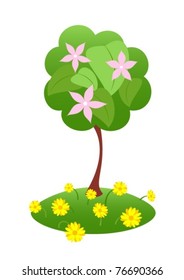 flowering green tree on the little glade