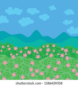 flowering hill, blue lag, vector illustration. for wall decoration
