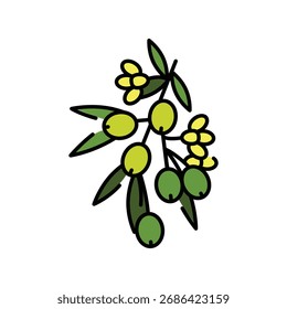 Icono plano de color oliva en flor. Elemento aislado de Vector. Trazo editable.