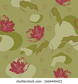 Flowering pattern background. Seamless vector illustration. Floral sketch. Vintage illustration for wallpaper, wrapping paper, textile, fabric, print. 