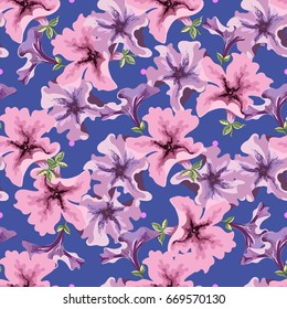 Flowering petunias seamless pattern