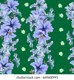 Flowering petunias seamless pattern