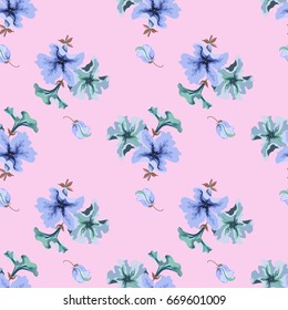 Flowering petunias seamless pattern