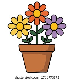 Plantas con flores en contenedor Ilustración vectorial aislada sobre fondo blanco