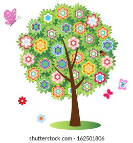 flowering tree - illustration, vector 