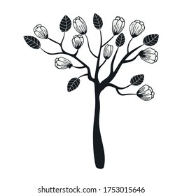 A flowering tree isolated on a white background. Simple flat illustration. It can be used for decoration of textile, paper and other surfaces.