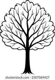 Flowering Tree in Line Art
