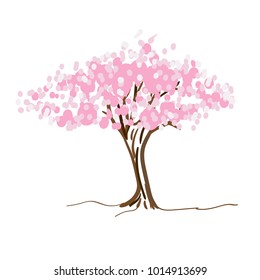 flowering tree with pink flowers, sakura,cherry blossom. Freehand drawing vector.